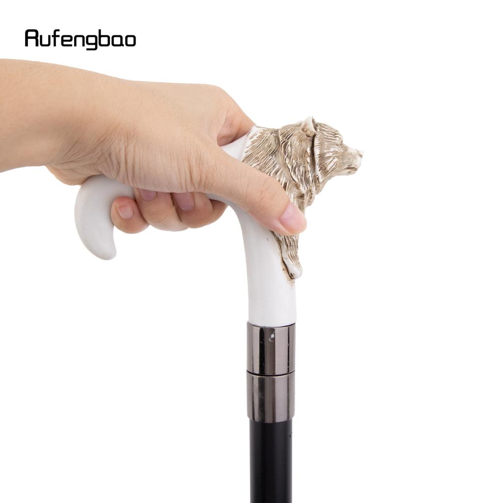 Silver Resin Bear Head White Walking Cane Fashion Decorative Steel Stick Gentleman Elegant Cosplay Cane Knob Crosier 92cm
