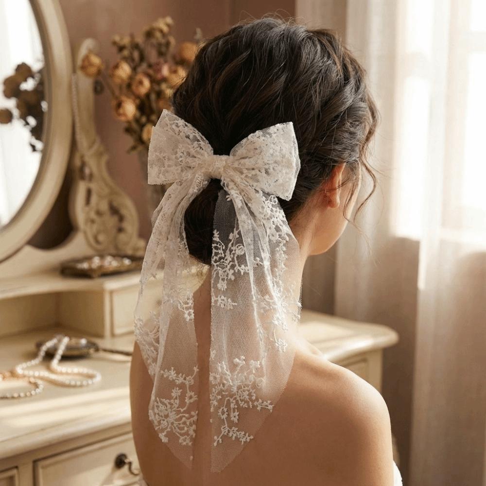 Vintage Lace Bow Hairpin Flower Embroidery Kids Hair Accessories New Princess Style Hair Clip  Gift
