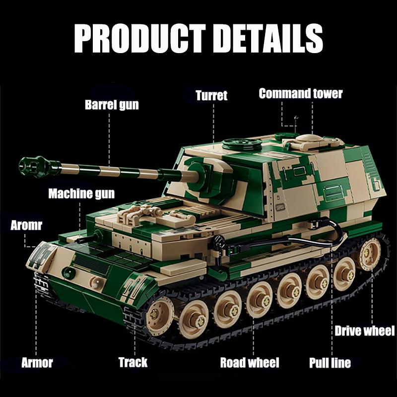 World War 2 Military Jagdpanzer TIGER/P Tank Destroyer Model Building Blocks Bricks WW2 Armored Vehicle Toys For Children Gifts