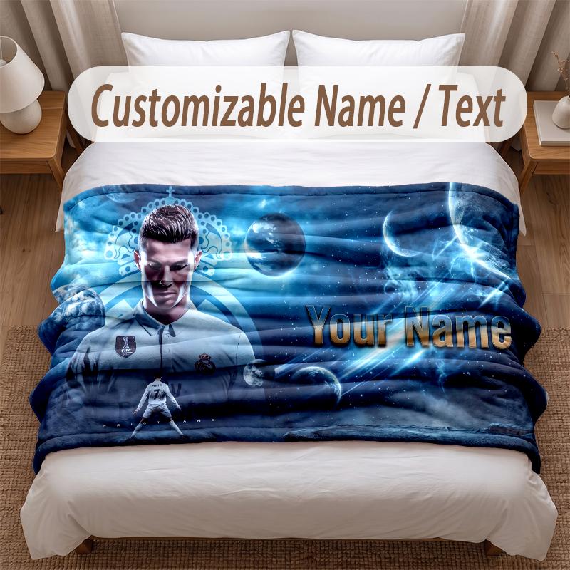 Pătură Flanelă Imprimată Cristiano Ronaldo Text Nume Personalizat Pătură Moale Caldă Pentru Dormitor Cadou de Sărbători