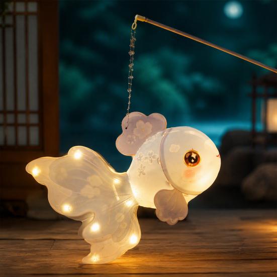 Kids Hands on Learning Toy DIY Mid Autumn Goldfish Lantern Kit for Kids, Handheld Glowing Fish Paper Lamp Handmade Material with LED Light Traditional