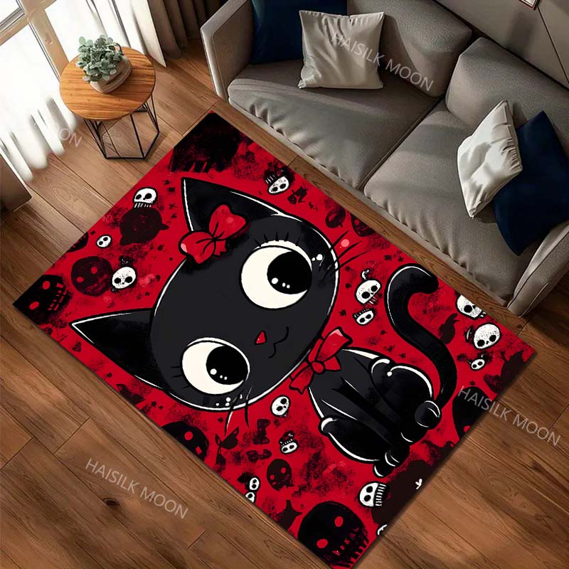 Halloween Themed Black Cat Cartoon Carpet for Living Room Bedroom Bedside Floor Mat Cloakroom Sofa Area Rugs Luxury Gifts