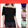 Elegantes Damen-Off-Shoulder-Kurzarm-Spitzen-Lochmuster-Freizeit-T-Shirt-Bluse für Sommerausflüge