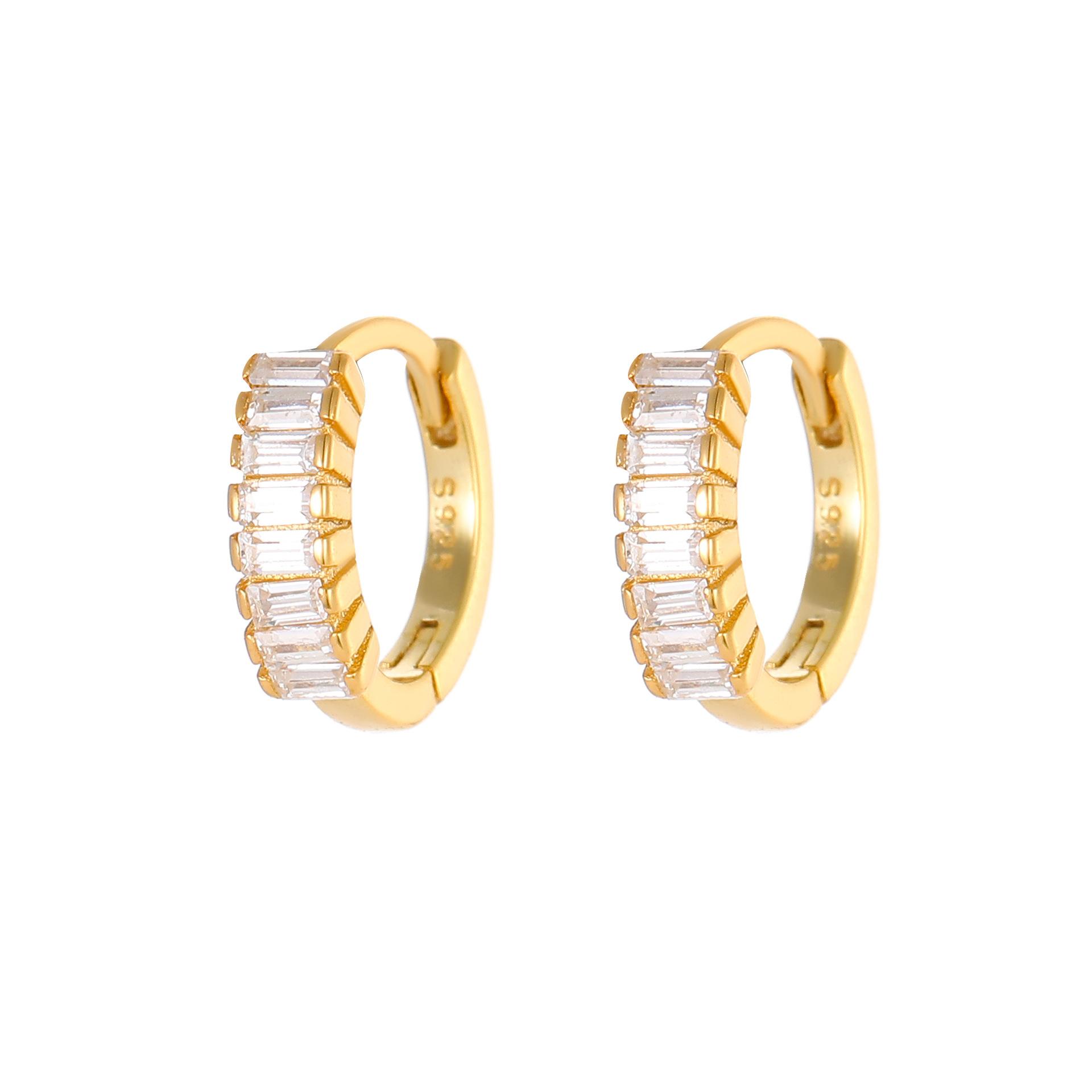 925 Sterling Silver Baguette CZ Hoop Earrings, 18K Gold Plated Half Hoop Huggie Earrings, S925 Silver Jewelry Gift for Women золотой