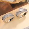 New Classic Bridal Sets Ring 2 Piece Set with Sparkling Cubic Zircon Elegant Diamond Ring Wedding Party Jewelry
