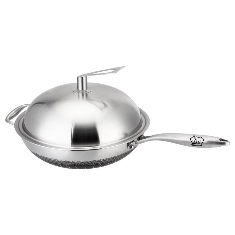 Wutuo 316 Stainless Steel Honeycomb Non-Stick Wok with Lid