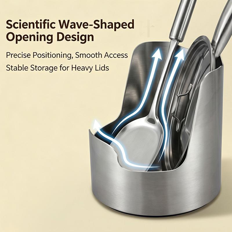 Stainless Steel Spoon Rest With Drip Tray, Heavy Duty Vertical Utensil Holder For Ladles Spatulas & Pot Lids, Rust-Proof Kitchen
