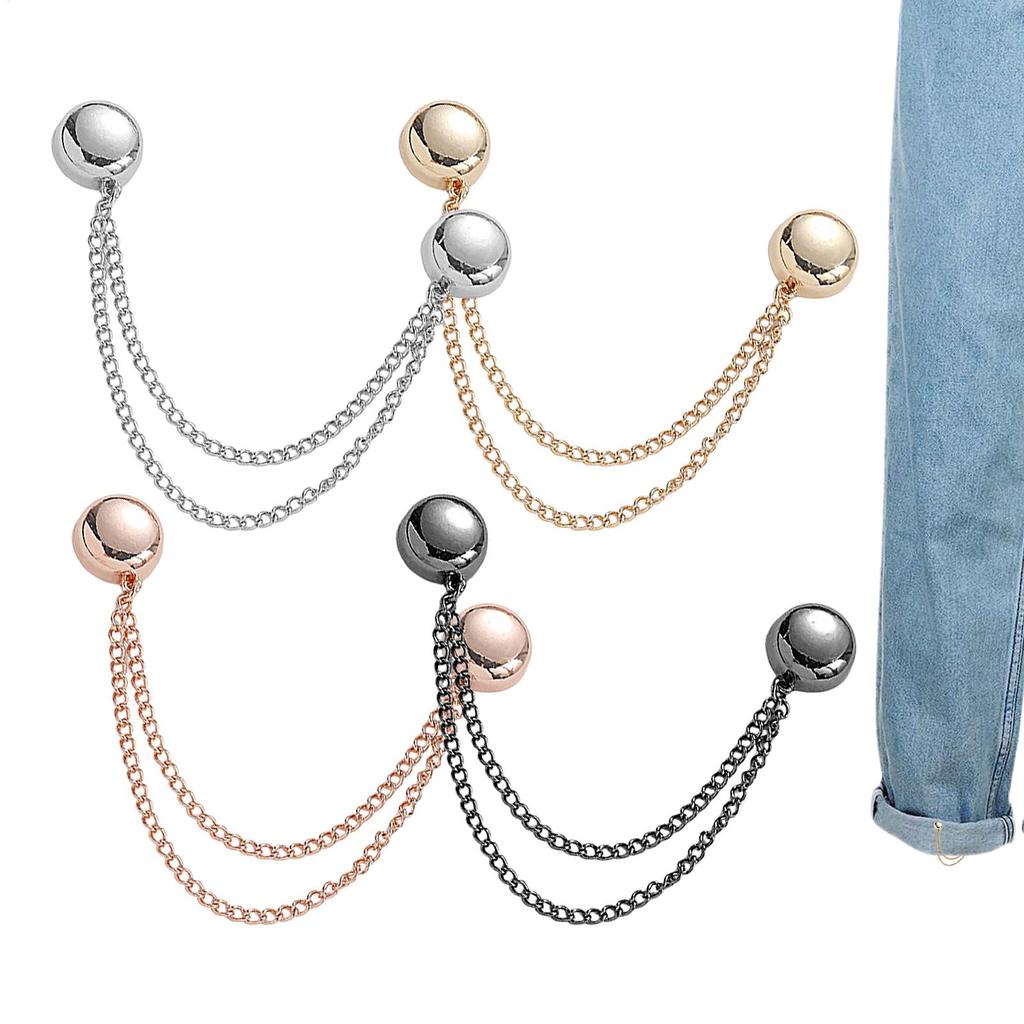 4pcs/set Chain Magnetic Buckle For Clothes Magnetic Clothes Clips With Chain Strong Pin Buckle Wrist Tie Button For Long Pants