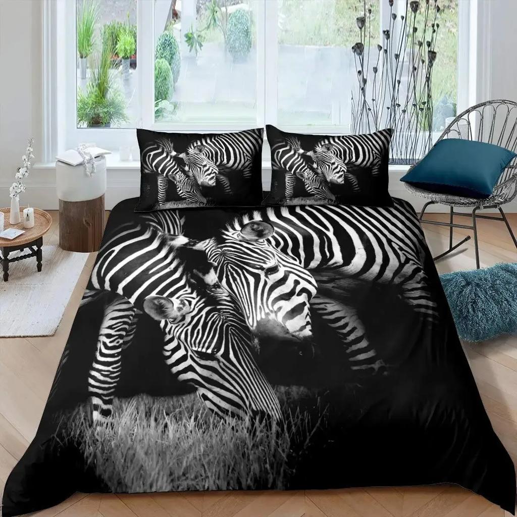 Zebra Duvet Cover Set King Size 3D Horses Steed Bedding Sets Africa Wild Animal Comforter Cover Set Personalized Bedspread Cover