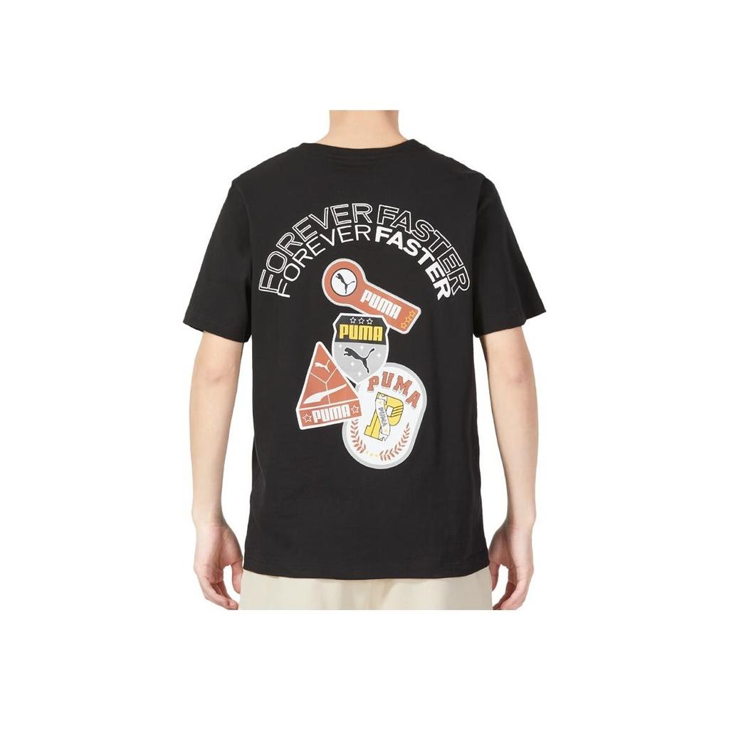 PUMA Logo Print Crew Neck Short Sleeve T-Shirt Men Tops Black 623250-01