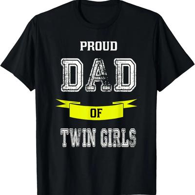 Mens Proud Dad Of Twin Girls Funny Father's T-shirt