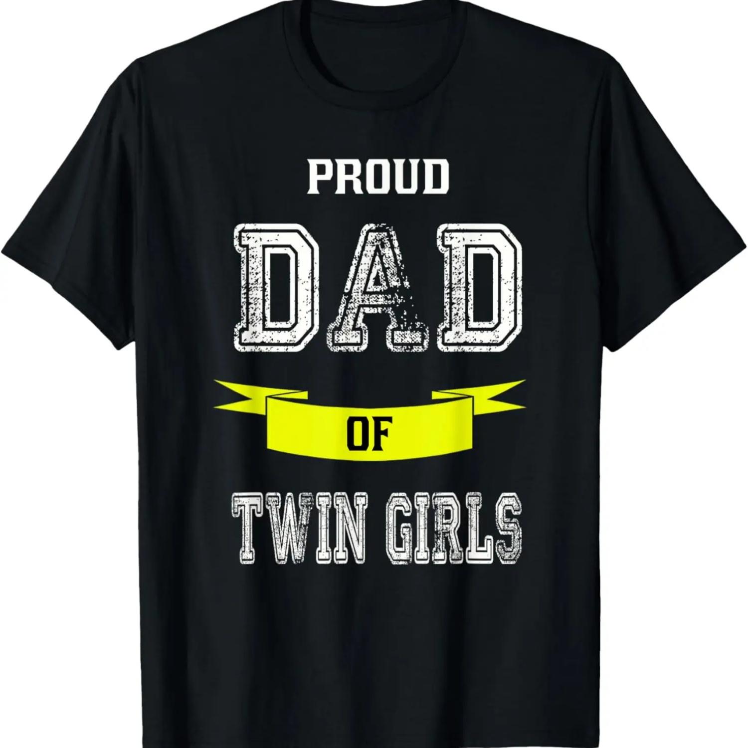 Mens Proud Dad Of Twin Girls funny father s T-shirt S чёрный