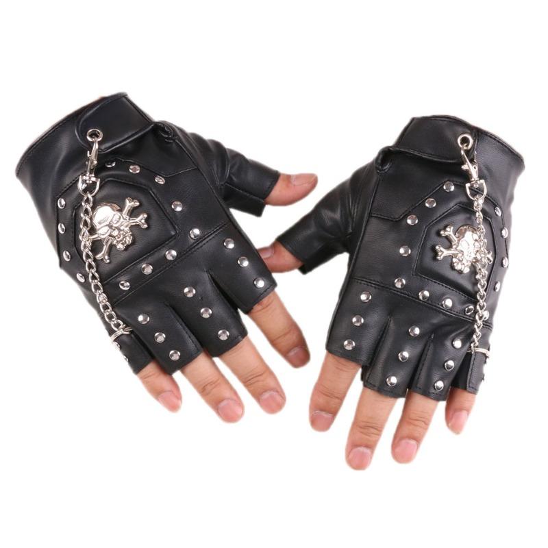 Men's Street Dance Half Finger Leather Gloves Nightclub Pole Dance Rivet Punk Glove Performance Dance Performance