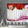 Love Shower Curtain Romantic Lover Rose Flower Piano Balloon Petal Bicycle Print Pattern Washable Household Decoration With Hook