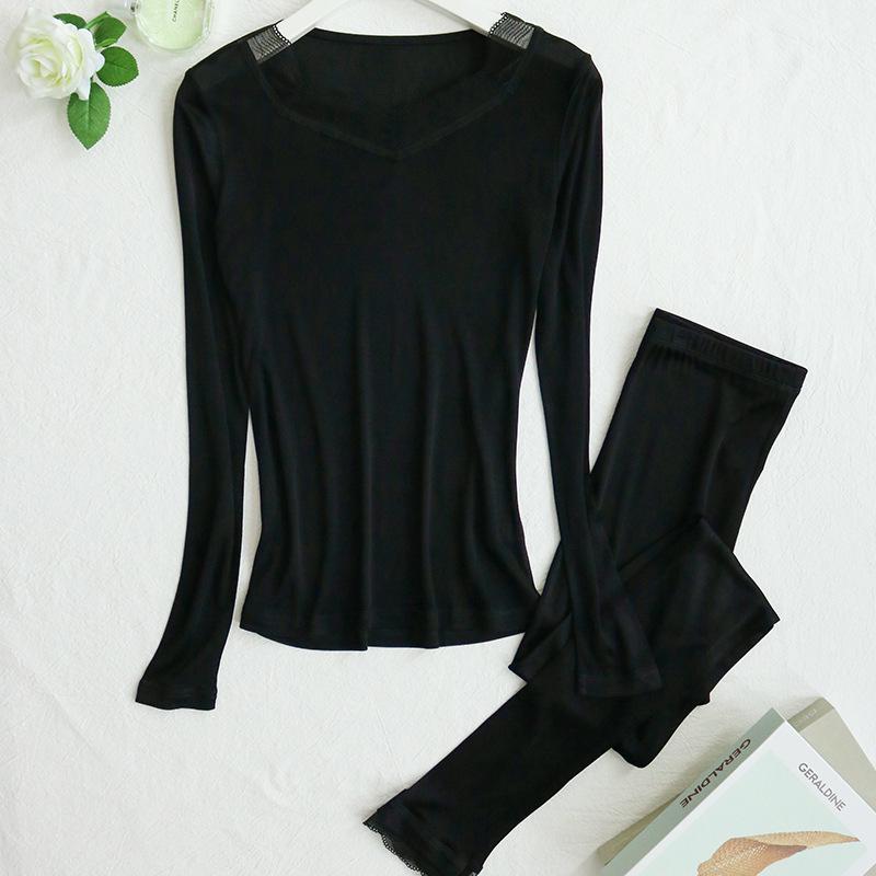 Tangge Women's Silk Thermal Underwear Set: Skin-Friendly Mulberry Silk for Autumn and Winter.