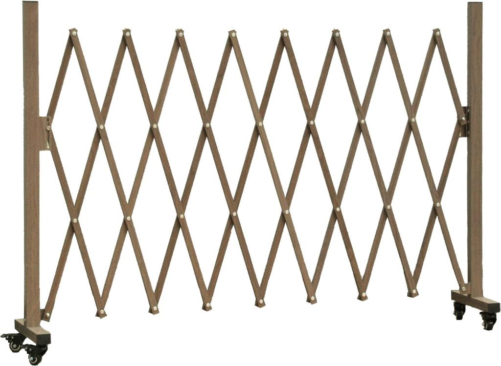 2m Wide Aluminum Stretch Fence with Casters on Both Sides, Wood Grain Accordion Style, Garden Gate (ALSF-2CAS-2M)