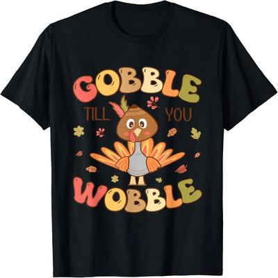 Gobble Till You Wobble Kids Outfit Toddler Thanksgiving Tee T-Shirt