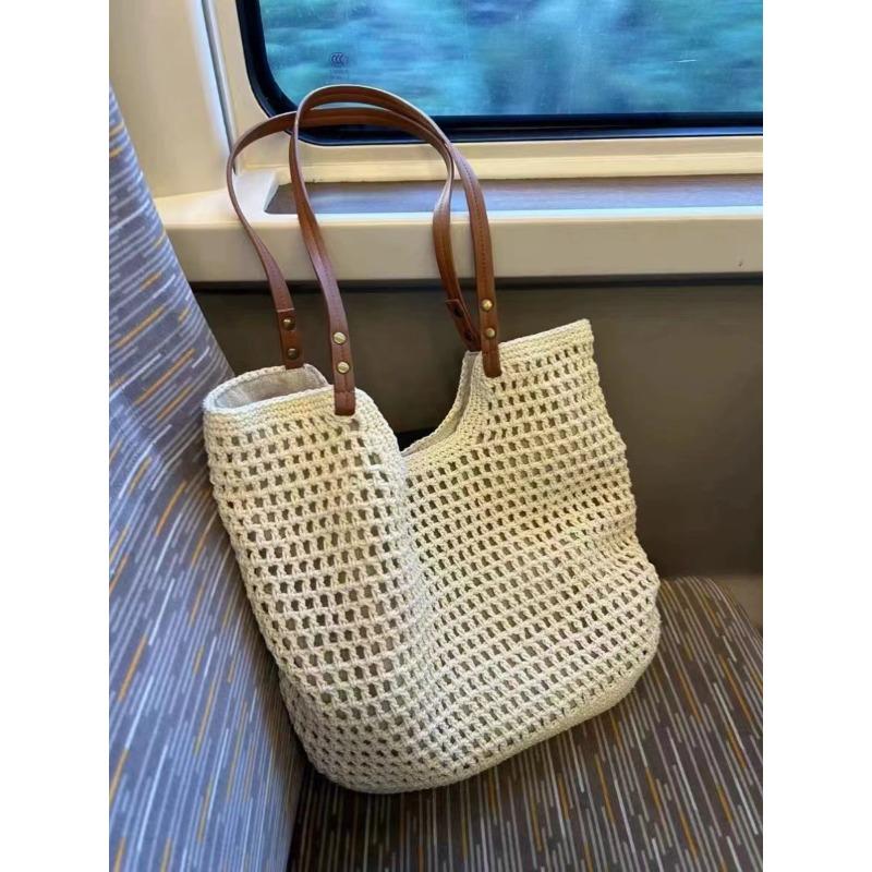 Large capacity straw woven tote bag women's new summer seaside leisure vacation woven beach bag shoulder armpit