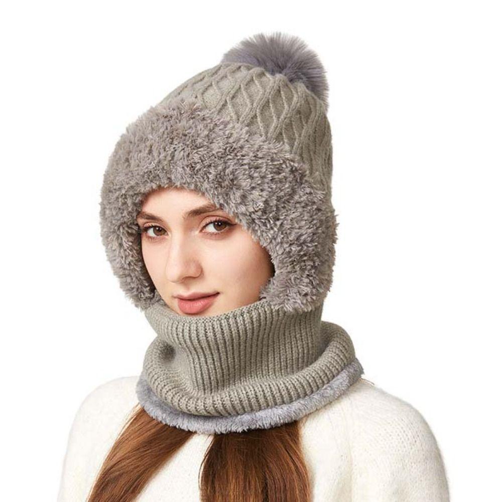 Plush 2in1 Scarf Hat Windproof Balaclavas Hat Fashion Winter Cap Mask Set  Riding