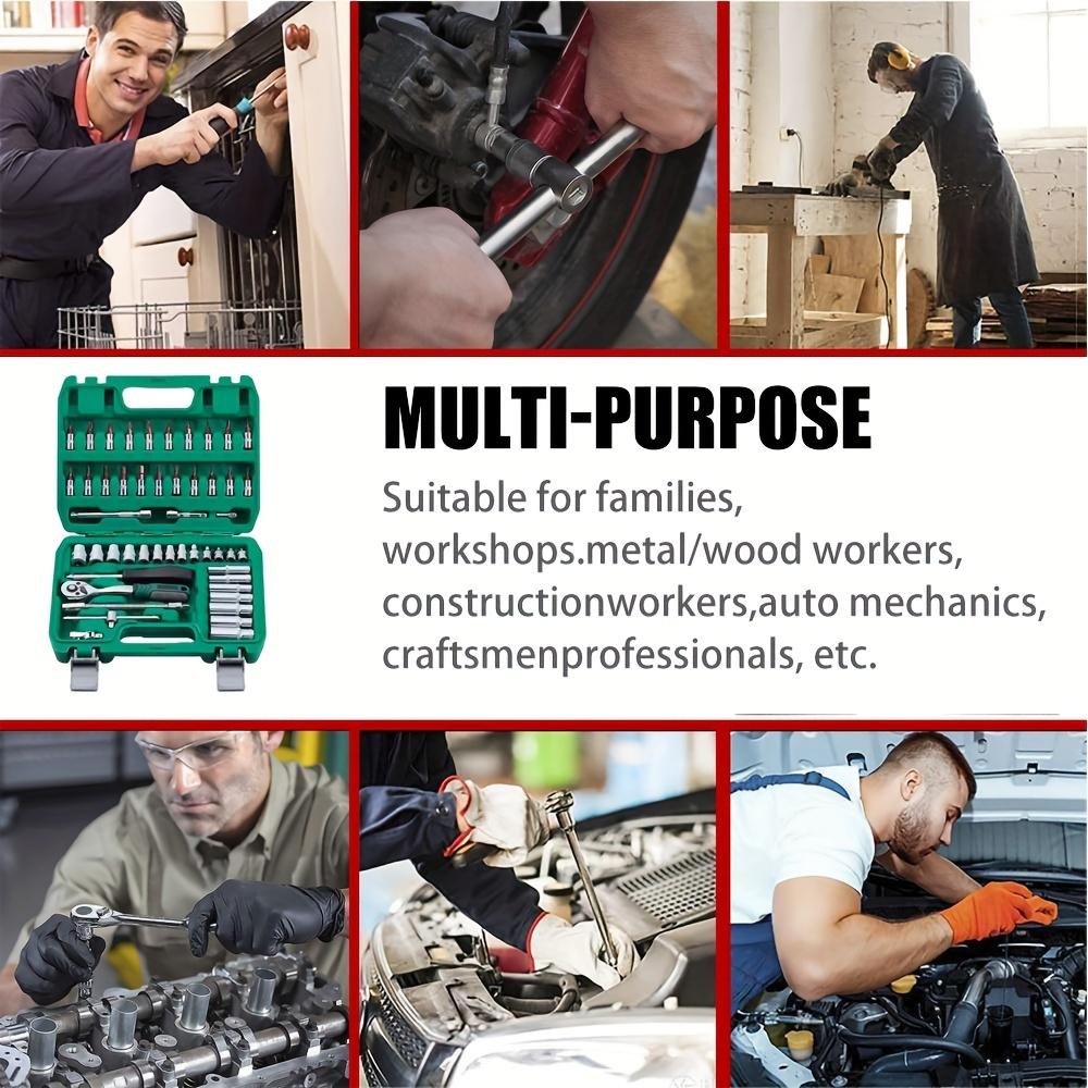 53pcs, 1/4 Inch Drive Socket Ratchet Wrench Set, Bit Socket, Metric And Extension Bar Set For Automotive Repair