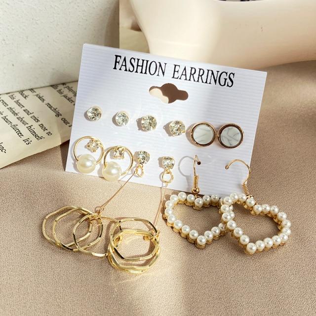 17KM Trendy Exquisite Pearl Metal Earrings Set for Women Geometric Circle Dangle Drop Earrings Acrylic Set of Earrings Jewelry