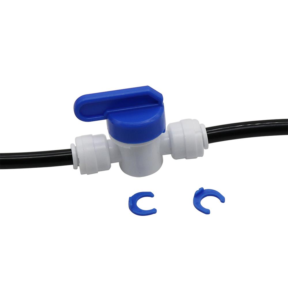 RO Gerade 1/4" Außendurchmesser Schlauch Schnellverbindung Rohrkontrollfittings Kunststoff Wasserkugelhahn Umkehrosmose Aquarium Fittings