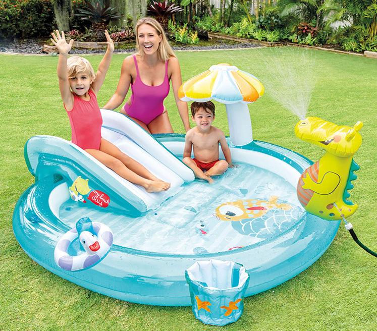 Summer Inflatable Toys Children's Water Play Pool with Slide Crocodile Inflatable Swimming Pool Crawling Pool with Water Spray
