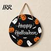 Haunted House Door Sign Halloween Hanging Sign, Wooden Front Hanger Wreath, Cute Eye-catching Ghost Welcome for Porch Wall Indoor Home Decoration