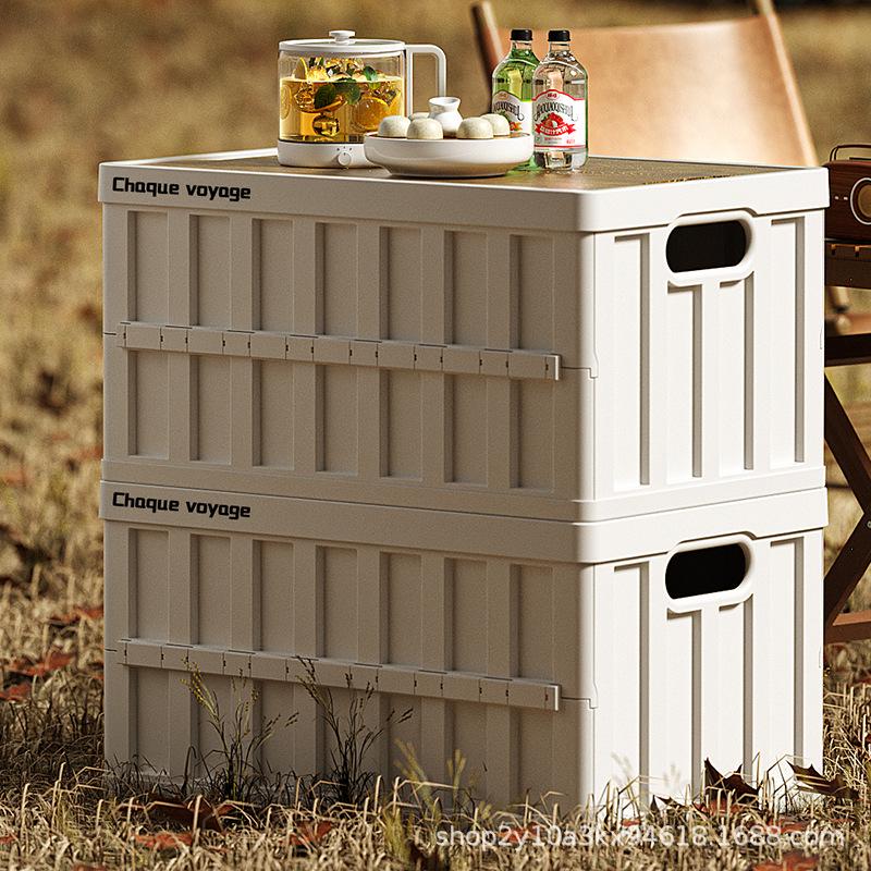 

Outdoor Camping Side-Opening Storage Box with Wooden Lid for Car Trunk