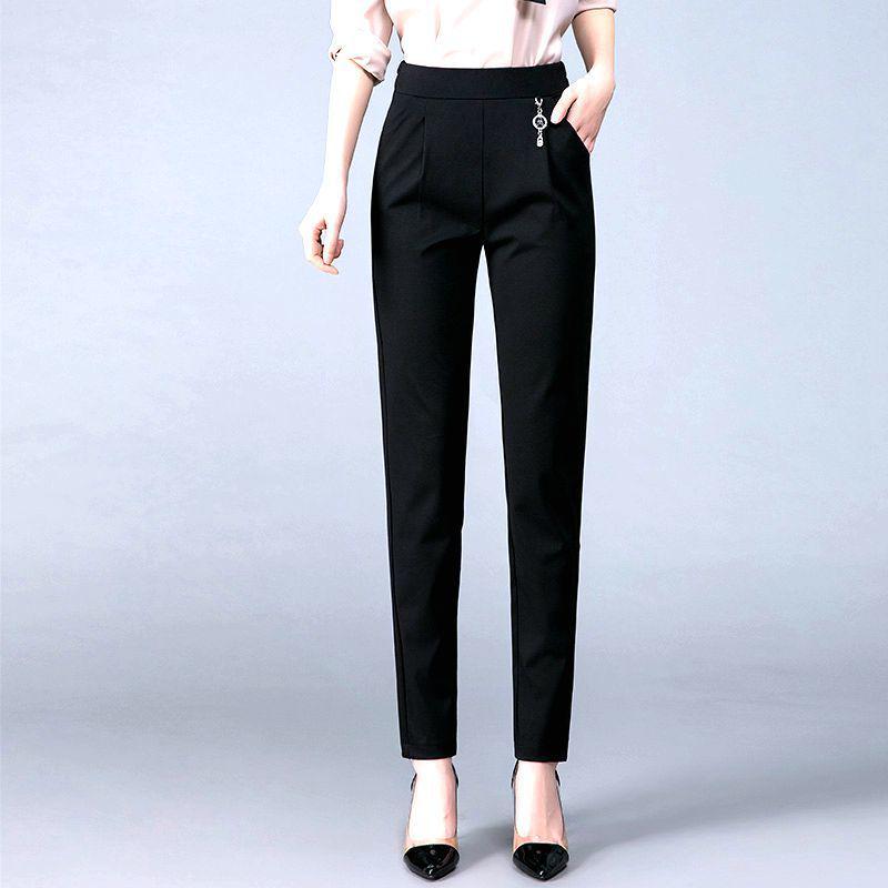 

High-Waisted Slim-Fit Trousers: Spring and Autumn Harem Pants with Belly-Covering Suit Style S recommended for 80-95 jin