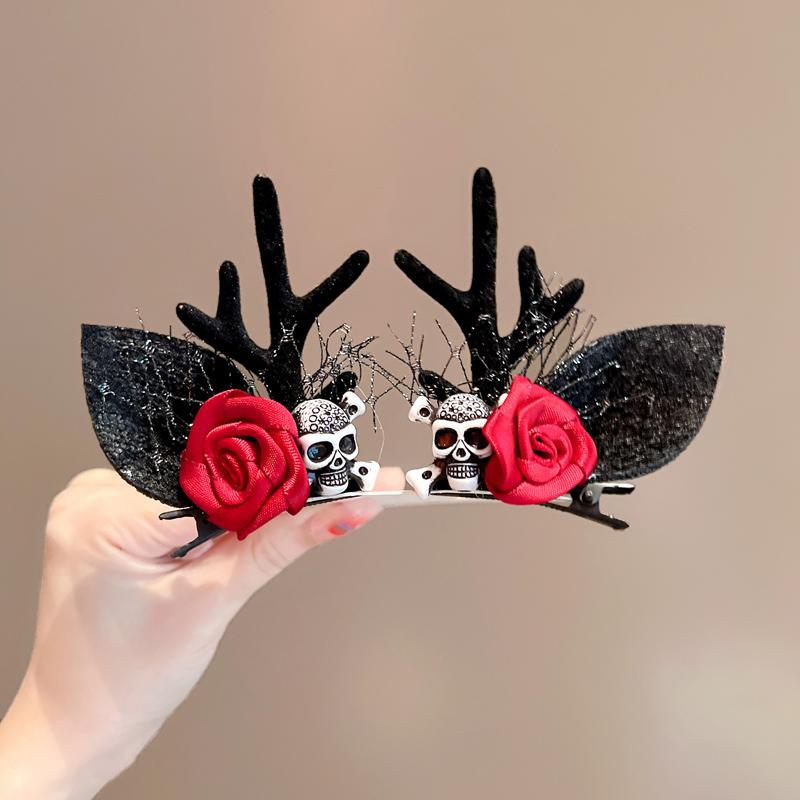 

2 шт. Модные Хэллоуин Смешные Заколки для волос в виде черепа с розой из сетки для женщин и девочек, аксессуары для волос для вечеринок