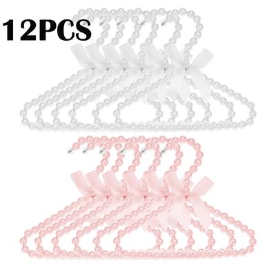 12Pcs Pearl Hanger Kids with Exquisite Design Small Pearl Beads Bow Clothes Hanger for Infant Baby Girls Boys