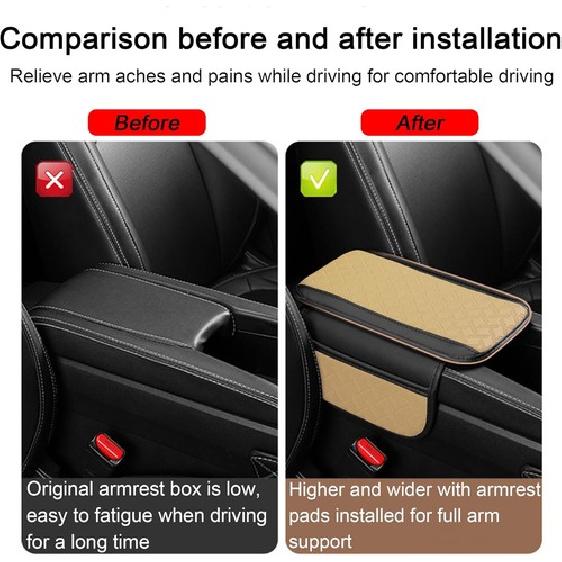 Center Console Cushion Pad, Universal Leather Waterproof Armrest Seat Box Beige