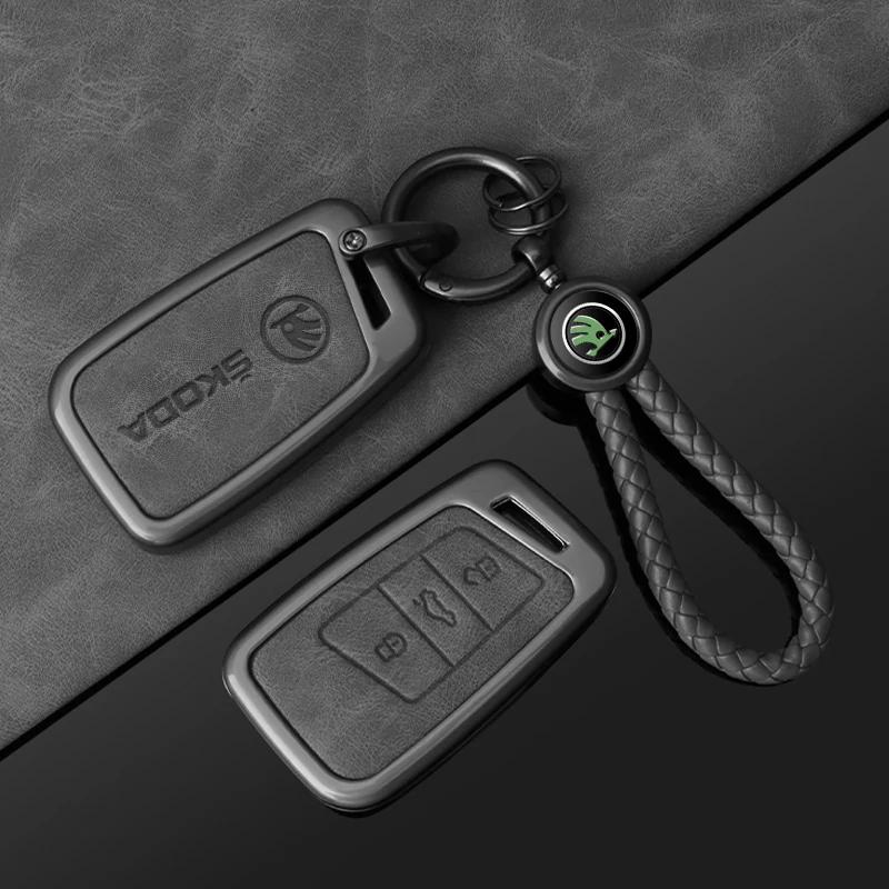 Car Sticker 2025 New Zinc Alloy Leather Car Remote Key Case Cover Protection Shell Auto Styling Accessory For Skoda Superb A7 Ka