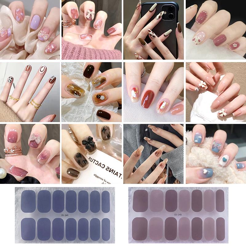 No Baking Lamp Waterproof Nail Wraps Full Cover Nail Stickers Solid Color 14 Nails/Set Multi Color Nail Art Look Patch Firm