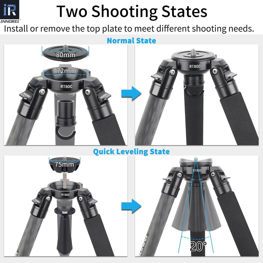 INNOREL Carbon Tripod Camera Nut Lock Type Load Capacity 20KG 4 Tiers Telescopic Panoramic Tube Diameter Bowl Adapter Video Digital Camera SLR Digital