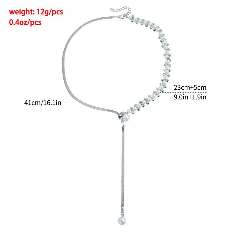 Elegant Simulated Pearl Y-Shaped Lariat Necklace Snake bone Chain Irregular Pearl Drop for Women Bridal & Banquet Jewelry