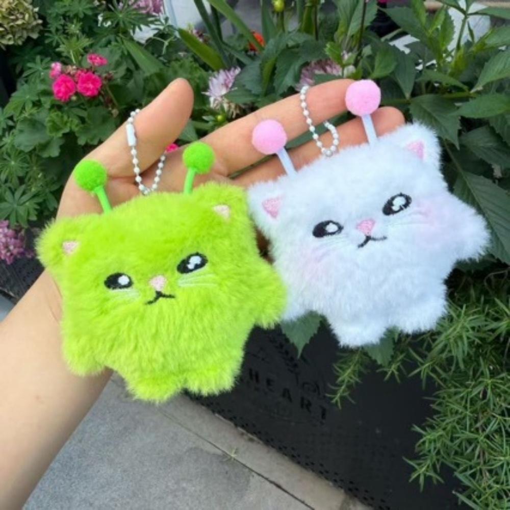 2PCS Cute Alien Cat Plush Keychain Kawaii Space Kitty Character Keyring Fan Collection Gift Accessories