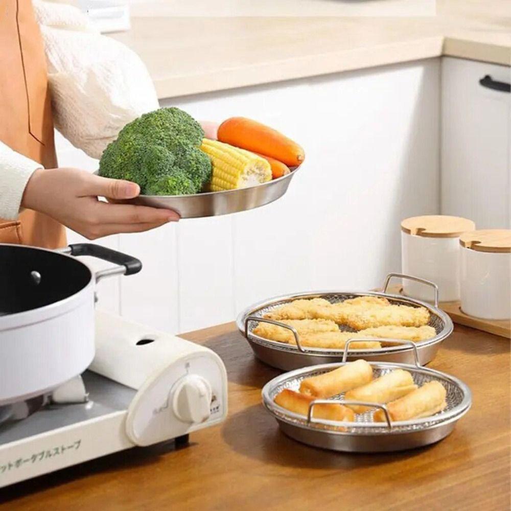 Large Mesh Design Stainless Steel Frying Filter Round Net Frying Basket Mesh Plate  Fried Chicken