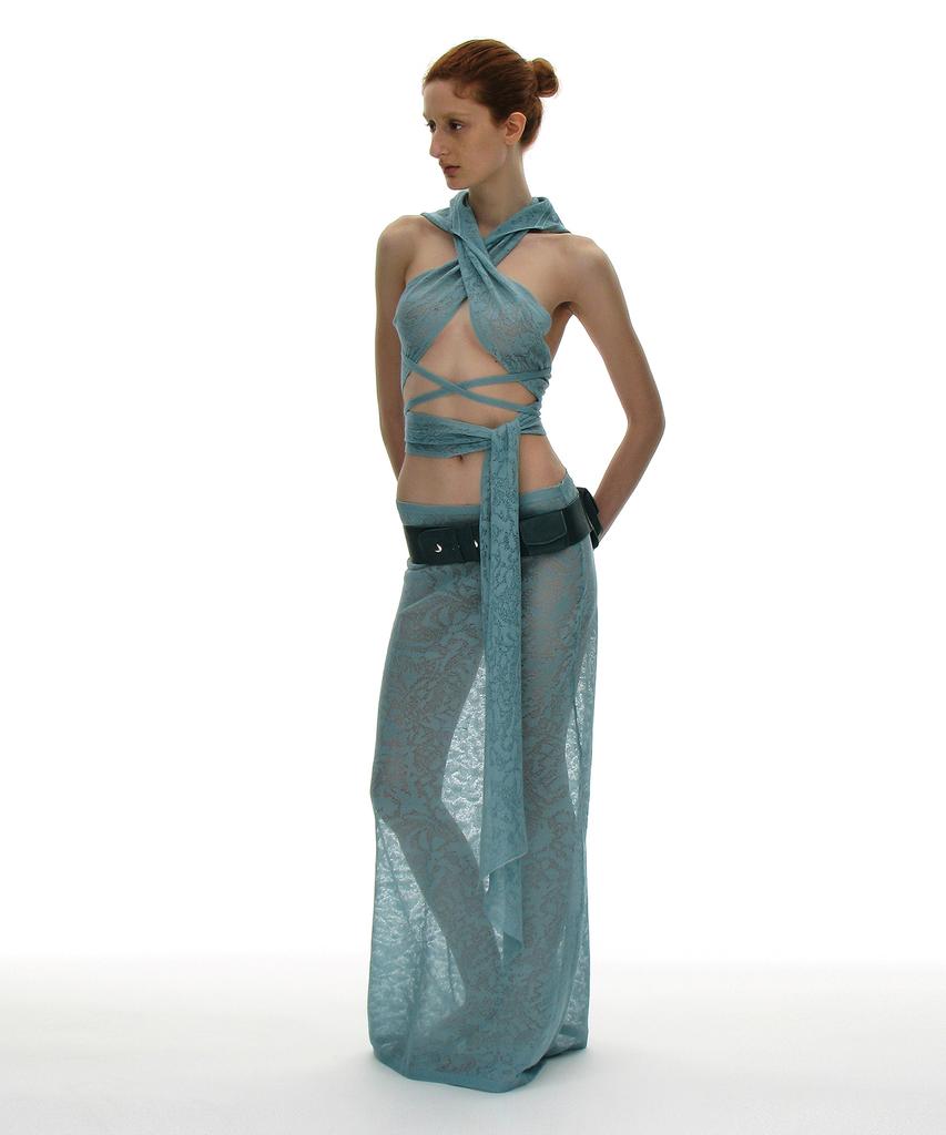 Partimento Woman Crochet Knit Maxi Skirt_Sky