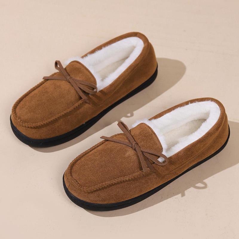 Autumn and Winter Warm Casual Shoes for Women Bowknot Round Toe All-inclusive Home Wear Cotton Shoes