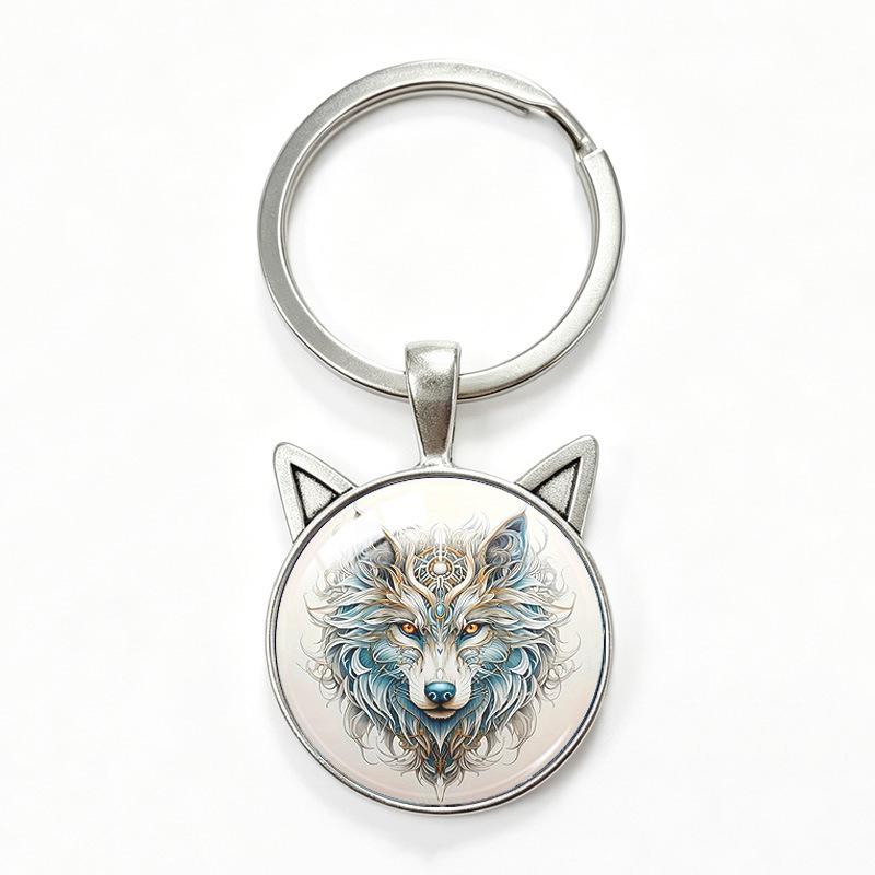 Lone Wolf Cat Ear Time Gem Keychain - Retro Style Unisex Alloy Keyring