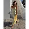 Women Summer Yellow Stain V Neck Sling Dress Elegant Sleeveless Loose Maxi Robes 2025 New Ladies Party Holiday Dresses