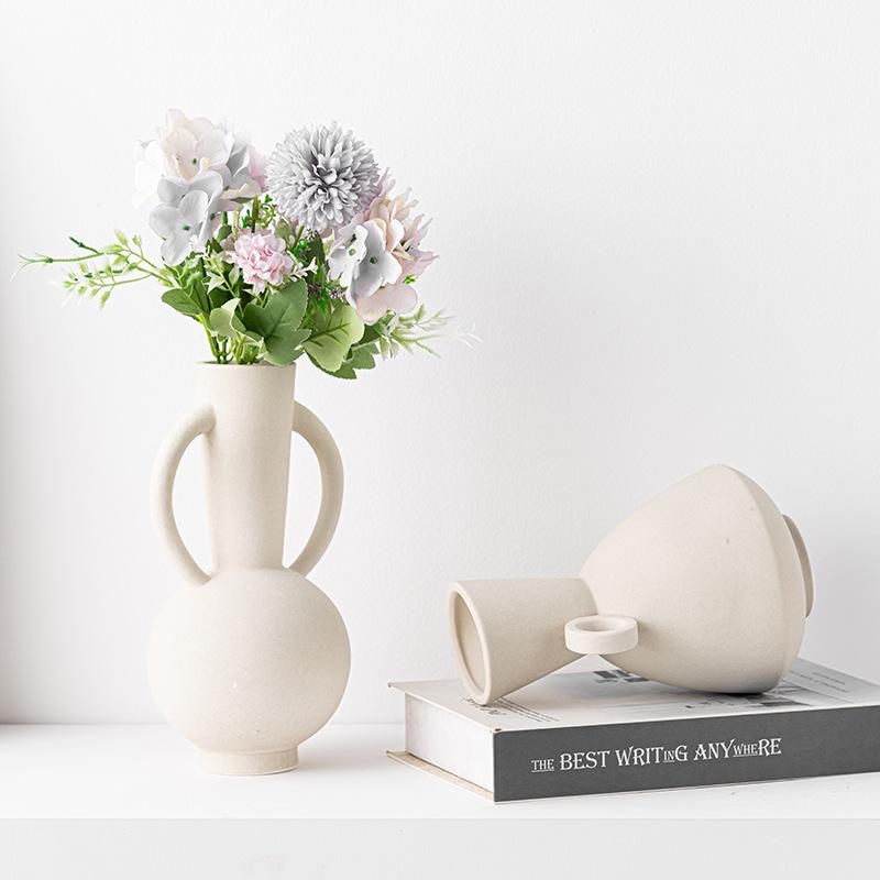 Creative Binaural Plain-Fired Ceramic Vase Light Luxury Home Soft Decoration Interior Decoration Ornament Gift Flower Arrangement Device