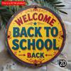 2d Flat 20*20cm Retro Style, Welcome Back To School, Wooden Logo Round, Rural Wooden Wall Decoration with Colorful Borders and Leaf Decorations