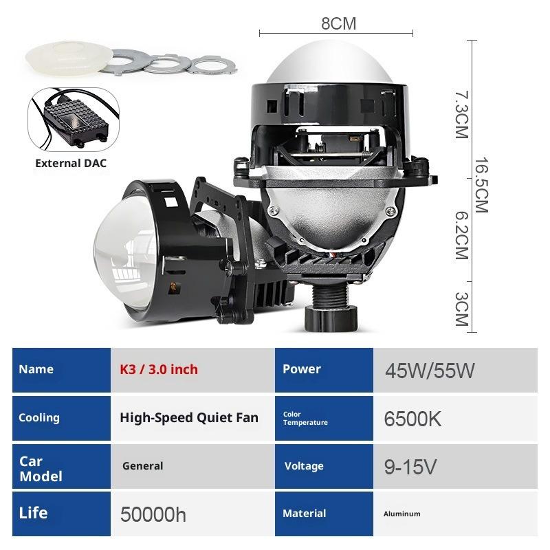3 Inch Lentilă Dublă Putere Mare Efect Trei Lasere Nedistructiv Cupă Dublă Lampă H4 H7 Mașină Motocicletă Universal