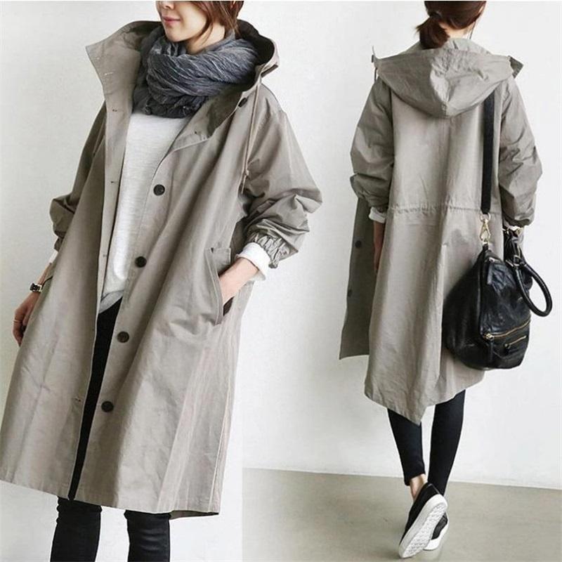 Lässiger Stil Windbreaker Damen Mittellang Kleines Temperament Taille Langarmjacke