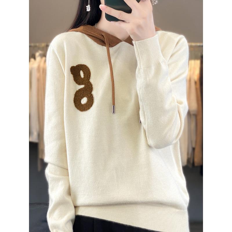 

Glasses pattern color matching sweater autumn and winter new fun printing knitted hoodie women s loose versatile coat tide S