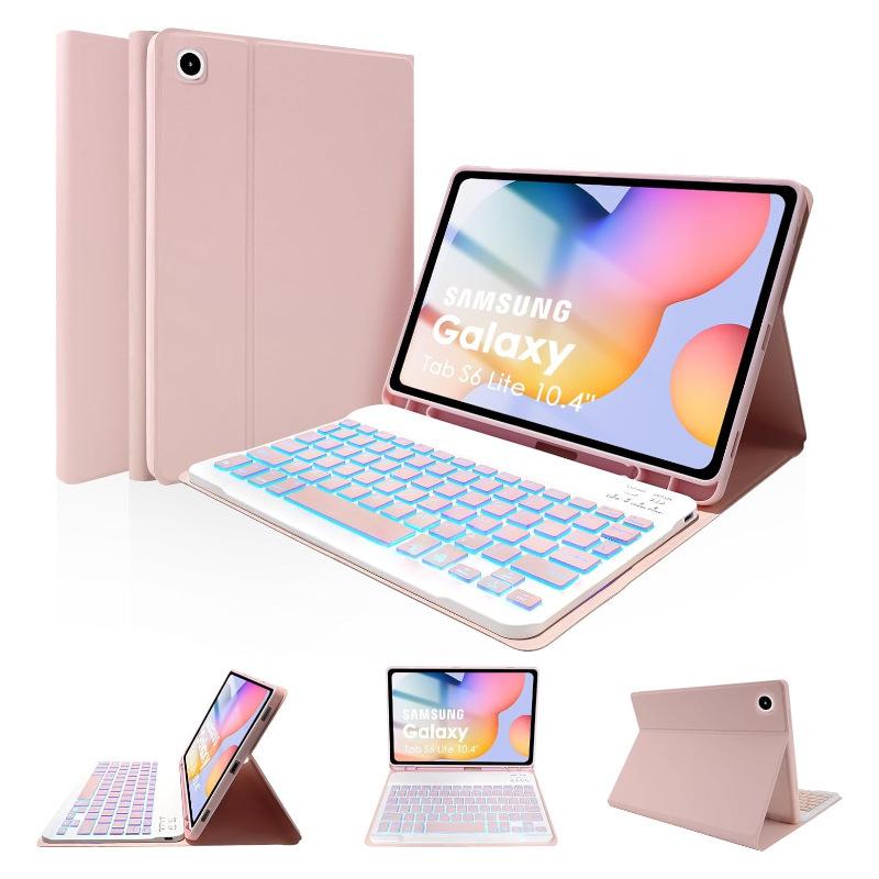 Samsung S6 Lite Tablet Case with Backlit Bluetooth Keyboard, Magnetic Suction, and Pen Slot