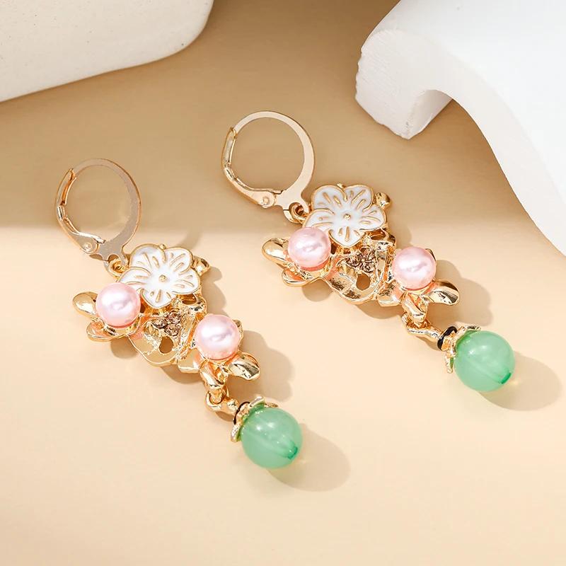 French Light Luxury Temperament Flowers Imitation Pearl Pendant Earrings Women's  Trend Party Jewelry Gifts